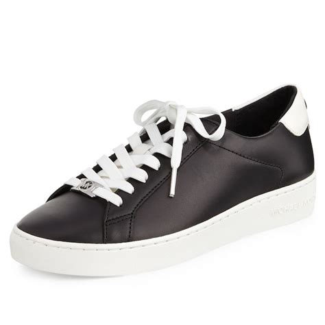 michael kors irving lace up sneaker black|Irving Leather and Embossed Stripe Sneaker .